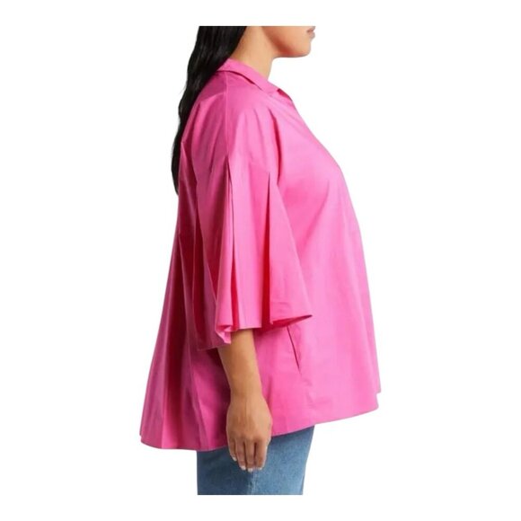 Harshman Maureen Tunic Cotton Poplin Top Fuchsia Medium Oversized $219 VNeck - Picture 3 of 9